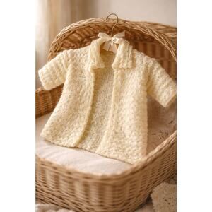 VINTAGE Frieman New York Baby Cream Wool collared open Cardigan-Made In Belgium-